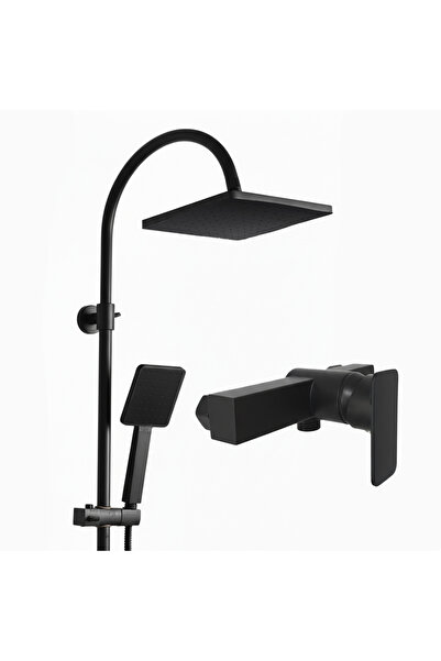 NEXTLY Shower Column, Black Matte, Stainless Steel & ABS, Rainfall Head, Fixed 90cm Height