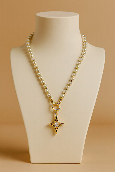 AG collection Altın Yıldız Uçlu İnci Kolye – Zarif Kadın Kolye – Şık ve Modern Tasarım