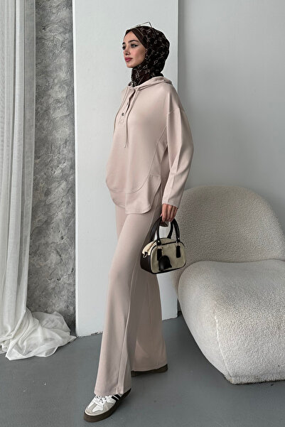 Mogi Butik Women's Modal Fabric Snap Fastener Hooded Oversized Tsettür Suit 3107