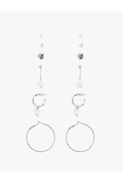 Koton Çelik Karışımlı İnci Detaylı 6'lı Top ve Halka küpe Seti