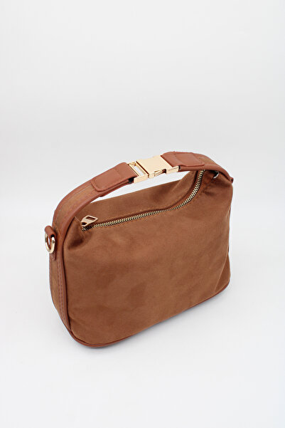 LASSO Kadın Taba Süet Kilit Kapama El Askılı Astarlı El, Kol ve Omuz Çantası