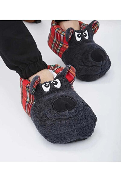 ALTUN TİCARET Siyah Kırmızı Köpek Hayvanlı Unisex Panduf