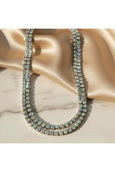 KEVSA Jewelry Colier dublu tenis din oțel inoxidabil cu 2 pietre cameleon de ...