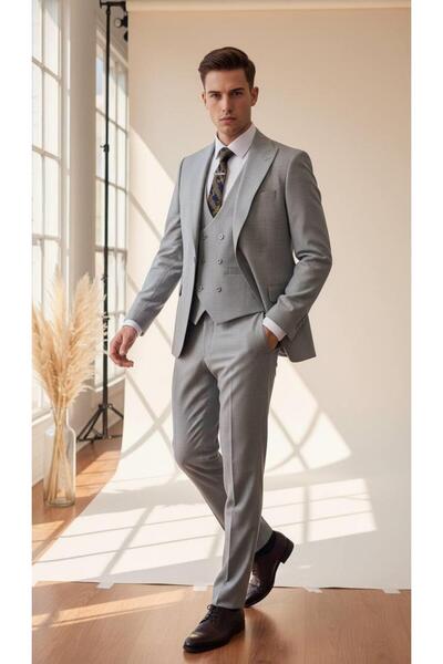 Salihtarzz Takım Elbise Yelekli SlimFit Gri SD42243