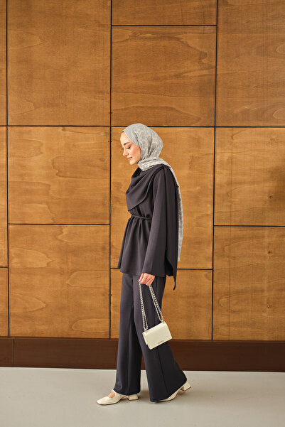 LOCCO Kadın Şal Detay Takım Füme