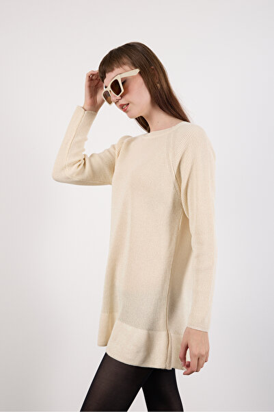 Moda Days Women's Ecru Raglan Sleeve Frilly Hem Glitter Knit Sweater