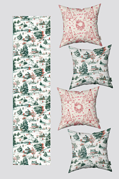 EsnafAli Roșu, verde, pisică și tematică de iarnă, 4 huse pentru perne, 1 set...