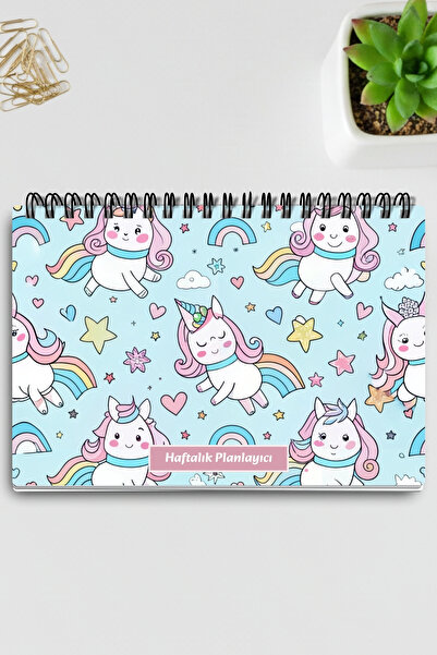 qoeuyl boutique Planificator săptămânal cu tematică unicorn turcoaz A5 cu spi...