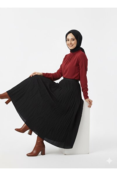 Kırmızı iz Trend kraş kumaş uzun etek tesettür kraş etek astarlı uzun etek