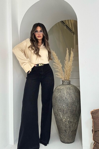 Sohotique By P Palazzo Model Stone Washed Draped Jeans Black