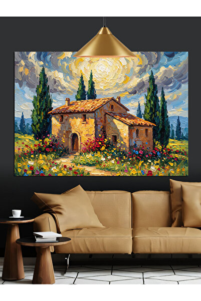 Tablo Mega Toskana Evi Ağaç Manzarası Dekoratif Kanvas - Mdf Ahşap Tablo