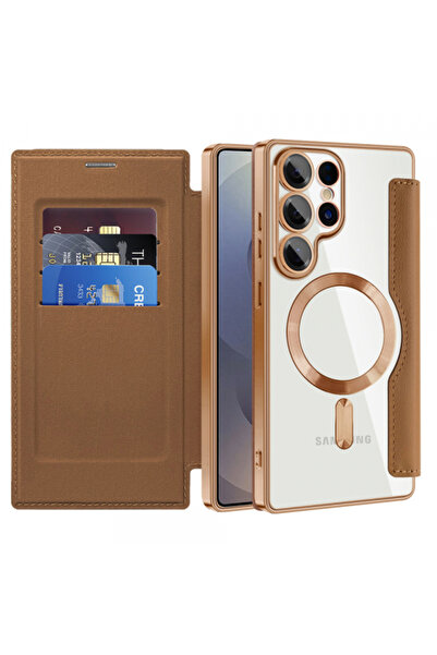 Samsung MagSafe Case for Galaxy S25 Ultra S938, Techsuit, SmartMag Book, Brown