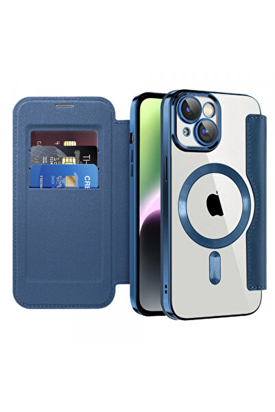 Apple Husa MagSafe pentru iPhone 14, Techsuit, SmartMag Book, Albastra