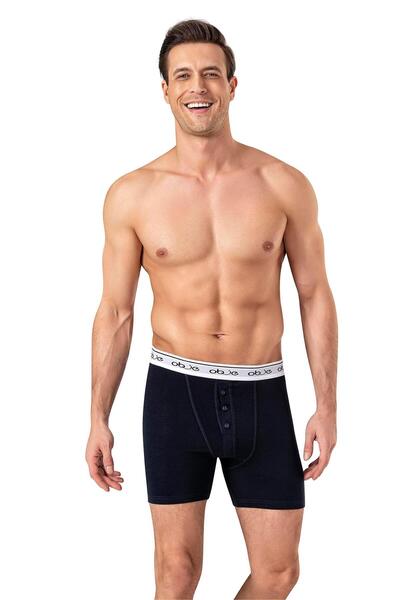 OBJE Men's Navy Blue Three-Button Boxer with External Elastic