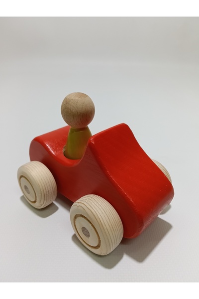OZZANİ WOOD Wooden Toy Car Yellow Red Color Peg Doll