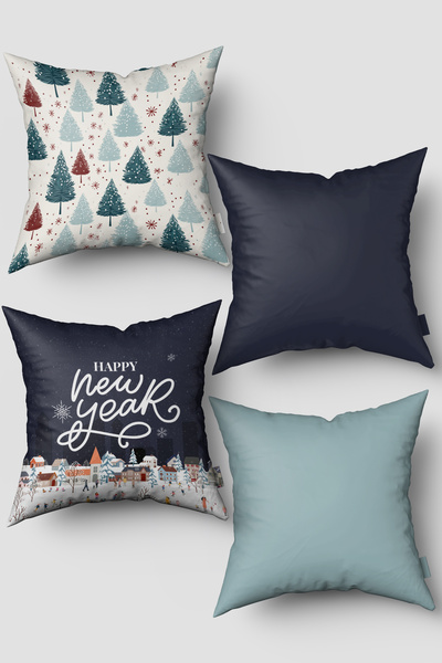 EsnafAli Navy Blue Green Pine Tree Christmas Set of 4 Throw Pillow Covers