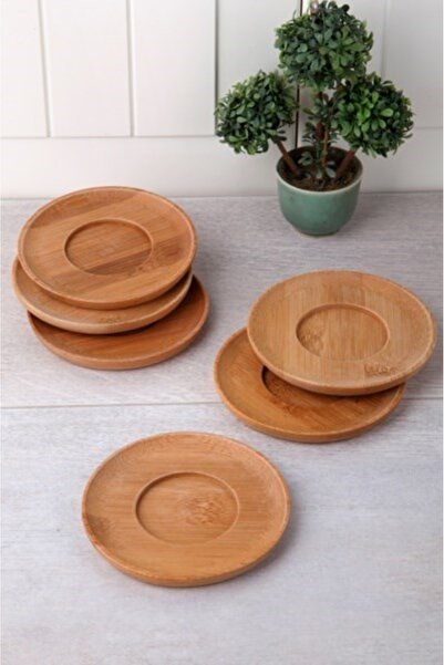 EZMK EV GEREÇLERİ Balsa Bamboo Tea Plate Round, Tea Coaster, 6 Pieces