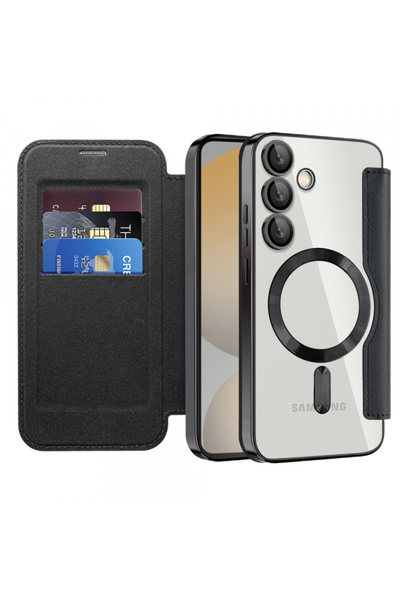 Samsung MagSafe Case for Galaxy S25 FE, Techsuit, SmartMag Book, Black