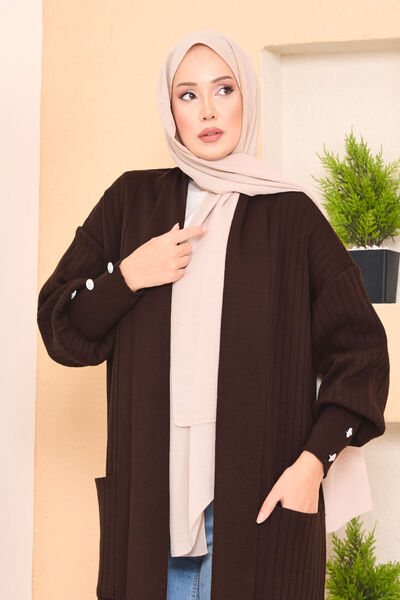 EBRUTESETTÜR Shawl Collar Hijab Knitwear Cardigan with Cuff Buttons