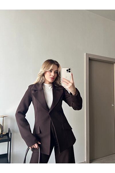 ForOus Brown Shoulder V Shoulder Pad I Jacket Pants Set