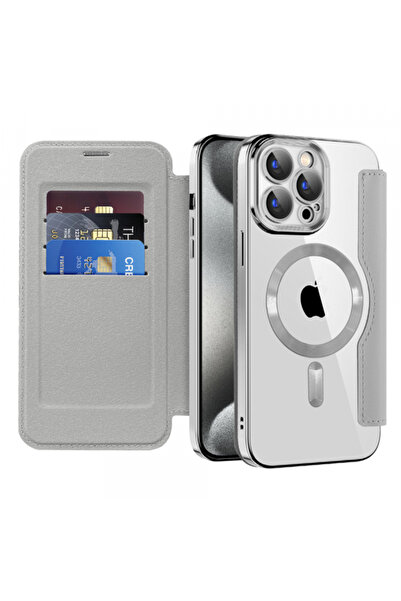 Apple Husa MagSafe pentru iPhone 15 Pro Max, Techsuit, SmartMag Book, Gri