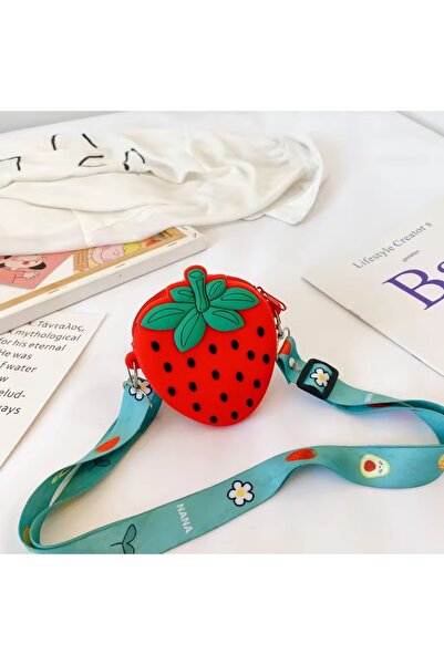 synshop Red Strawberry Strawberry Shoulder Strap Children's Silicone Girl's Bag Wallet Strap Removable 13X8Cm