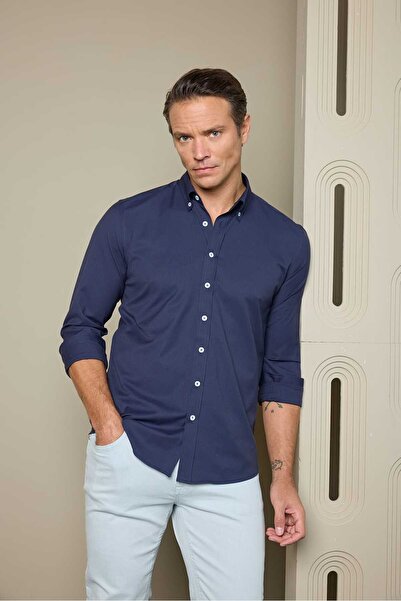 RUFELLI Düğmeli Yaka Oxford Likralı Slim Fit Erkek Gömlek