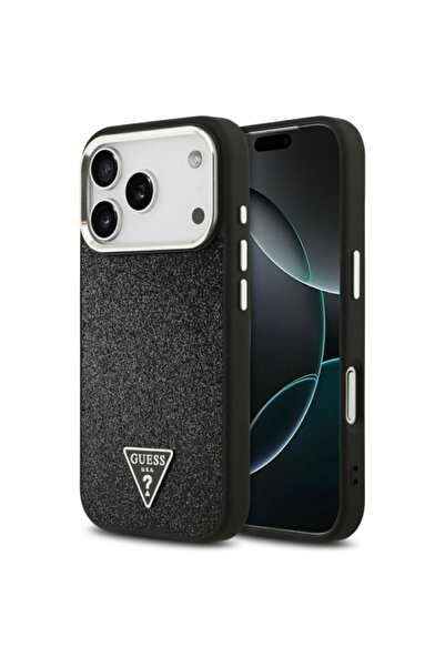 Apple Husa MagSafe pentru iPhone 17 Pro, Guess, Glitter Triangle Logo, Neagra