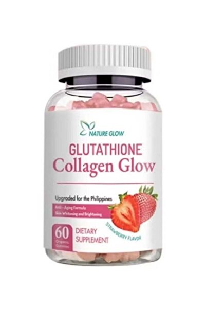 NATUREGLOW علكات كولاجين جلو جلوتاثيون طبيعية متوهجة - فراولة - 60 علكة نباتية