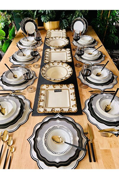 CASA DE BELLA Dark Bone Porselen 70 parça 12 Kişilik Yemek Takımı ve Servis Seti