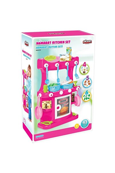 PİLSAN Children's toy kitchen with 43 pieces Pink, safe and easy to assemble, 3+ years