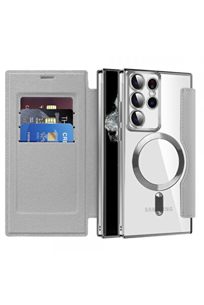 Samsung MagSafe Case for Galaxy S22 Ultra 5G S908, Techsuit, SmartMag Book, Gray