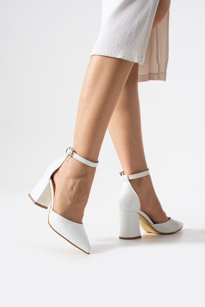 YARENAY White Leather Thick Evening Dress Shoes