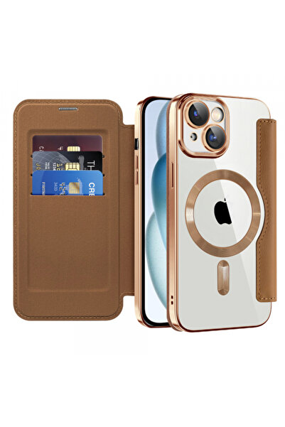 Apple Husa MagSafe pentru iPhone 15, Techsuit, SmartMag Book, Maro