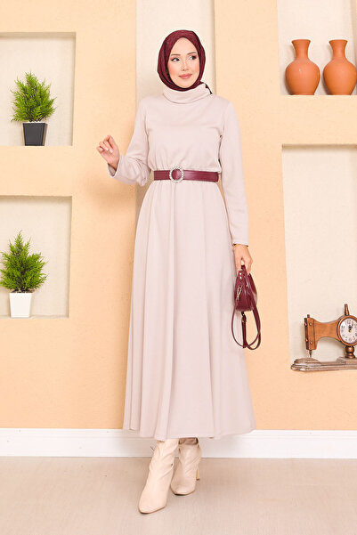 EBRUTESETTÜR Turtleneck Gathered Waist Hijab Dress