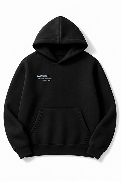 Altair Tr سويت شيرت أسود قصة فضفاضة للجنسين من Veni Vidi Vicii مطبوع بغطاء رأس