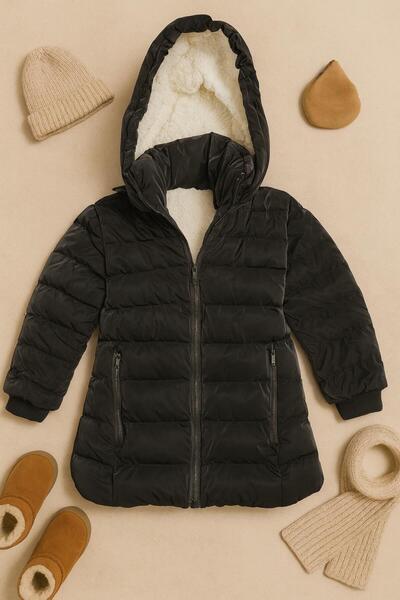 ZERA KIDS معطف K بغطاء رأس للفتيات مع بطانة داخلية من الفرو للموسم الجديد