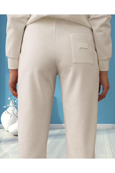 MinervaXint Women's Off-White Stretchy Cotton Textured Regular Fit Sweat Pants with Side Pockets
