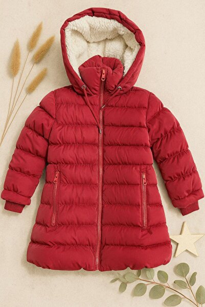 ZERA KIDS Yeni Sezon İç Astarı Kürklü, Kapüşonlu Kız Çocuk Mont-Kaban