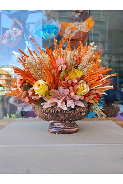 ilksem çiçekçilik Dekoratif Antik Bakır Vazoda Kalıcı Sonbahar Renkleri Aranj...