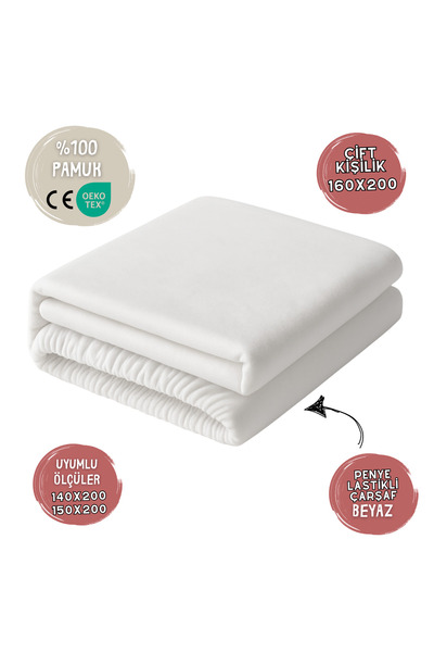 JOYFUL KIDS 100% Cotton Stretch Fabric Elastic Combed Cotton Bed Sheet – White – Double Size (160X200) – Compatible with 140X200 and 150X200
