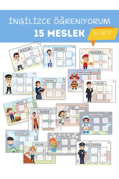 North And Peak Preschool Cut and Paste Activity Set, 15 Professions + 11 Colors, A5 Size, Fine Motor Skills Developer