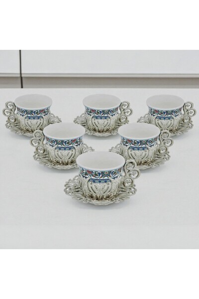 E orient Turkish Coffee Cup 6-Piece Presentation Set Metal Coffee Cup