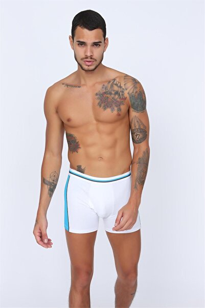 OBJE Erkek Beyaz-Turkuaz Parçalı Boxer