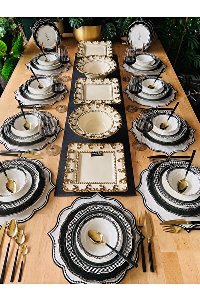 CASA DE BELLA Black Star 70 Parça 12 Kişilik Yemek Takımı Ve Servis Seti