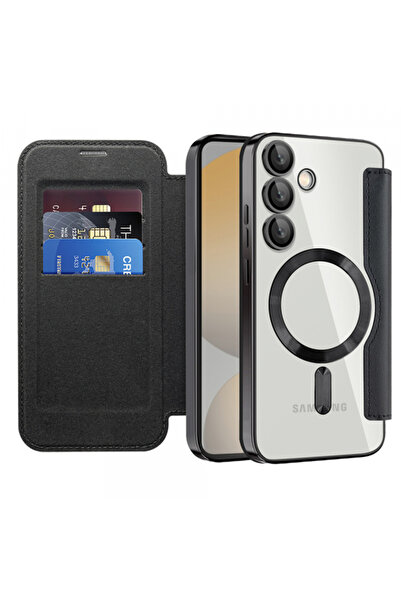 Samsung Husa MagSafe pentru Galaxy S24 FE S721, Techsuit, SmartMag Book, Neagra