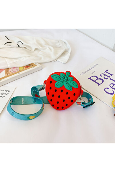 synshop Red Strawberry Strawberry Shoulder Strap Children's Silicone Girl's Bag Wallet Strap Removable 13X8Cm