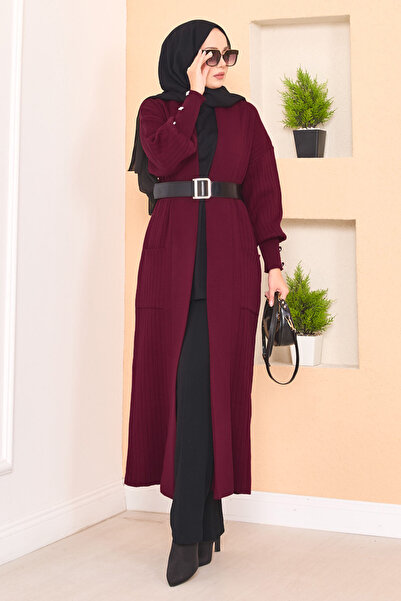 EBRUTESETTÜR Shawl Collar Hijab Knitwear Cardigan with Cuff Buttons