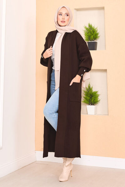 EBRUTESETTÜR Shawl Collar Hijab Knitwear Cardigan with Cuff Buttons