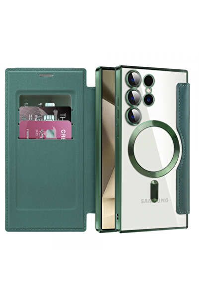 Samsung Θήκη MagSafe για Galaxy S24 Ultra S928, Techsuit, SmartMag Book, Πράσινη
